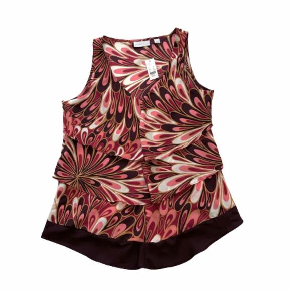 NY&C Blouse Top Retro Print Sleeveless V-Neck Tiered Layered Summer Small NEW - Picture 11 of 11